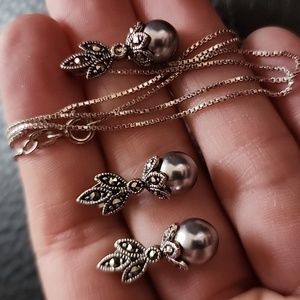 Sterling & marcasite necklace & earring set
